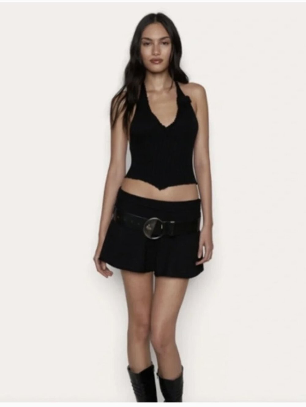 GUIZIO Alacant Knit Halter Top in Black Small New Elegant Black Halter Top